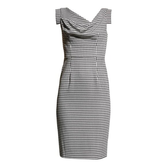 NWT Black Halo Jackie O in Black White Classic Chic Houndstooth Sheath Dress 4